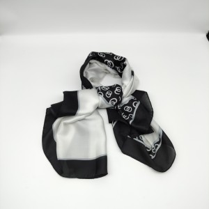 Black and white imitation silk printed plaid square scarf